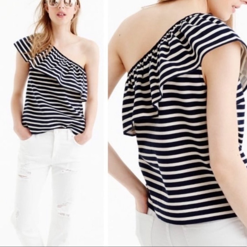 J.Crew Ruffle One-Shoulder Striped Top - Picture 2 of 6